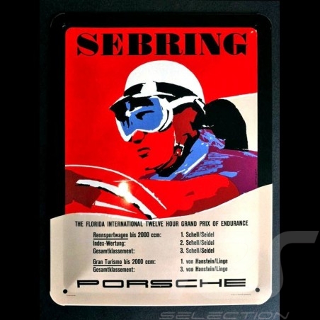 Plaque métal Porsche Sebring pilote casque vintage Metal plate Blechschild MAP11601016