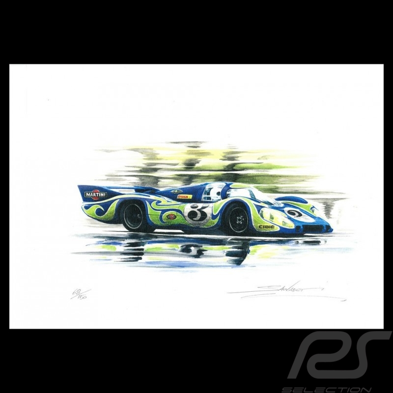 Porsche 917 K Martini Racing 1971 reproduction d'un dessin original de Sébastien Sauvadet