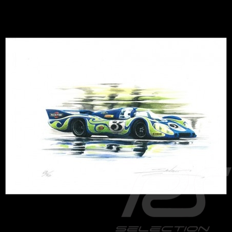Porsche 917 K Martini Racing 1971 reproduction d'un dessin original de Sébastien Sauvadet