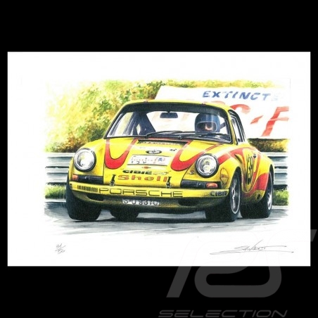 Porsche 911 n° 139 Tour Auto1970 dessin original de Sébastien Sauvadet original drawing Zeichnung 