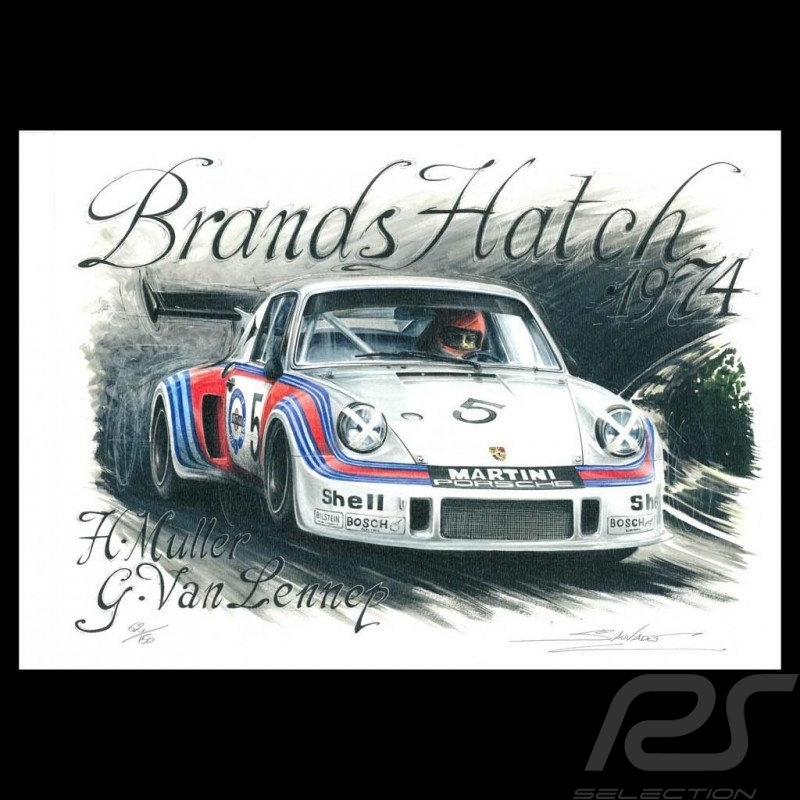 Porsche 911 RSR Martini Brands Hatch 1974 n° 5 dessin original de Sébastien Sauvadet Porsche 911 RSR Martini Brands Hatch 1974 n° 5 dessin original de Sébastien Sauvadet
