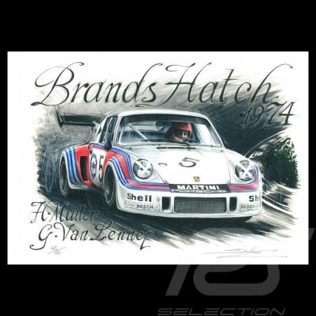 Porsche 911 RSR Martini Brands Hatch 1974 n° 5 original drawing by Sébastien Sauvadet