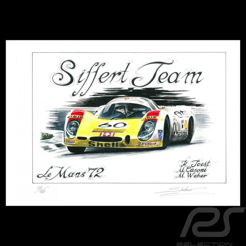Porsche 917 K Martini Racing 1971 reproduction d'un dessin original de Sébastien Sauvadet