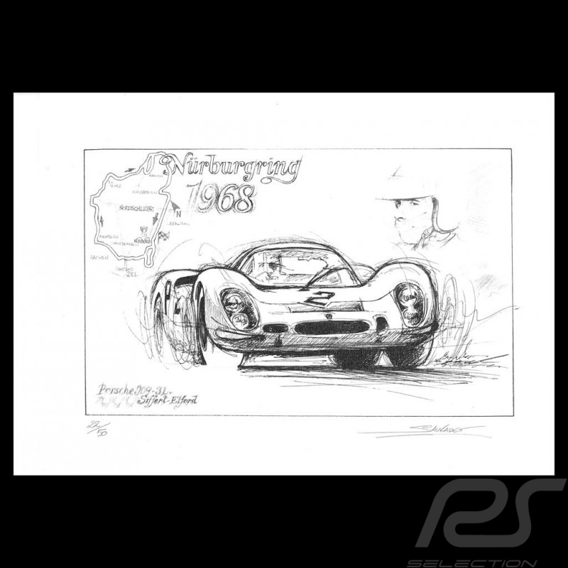 Porsche 917 K Martini Racing 1971 reproduction d'un dessin original de Sébastien Sauvadet