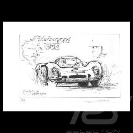 Porsche 908 n° 2 Nürburgring 1968 original drawing by Sébastien Sauvadet