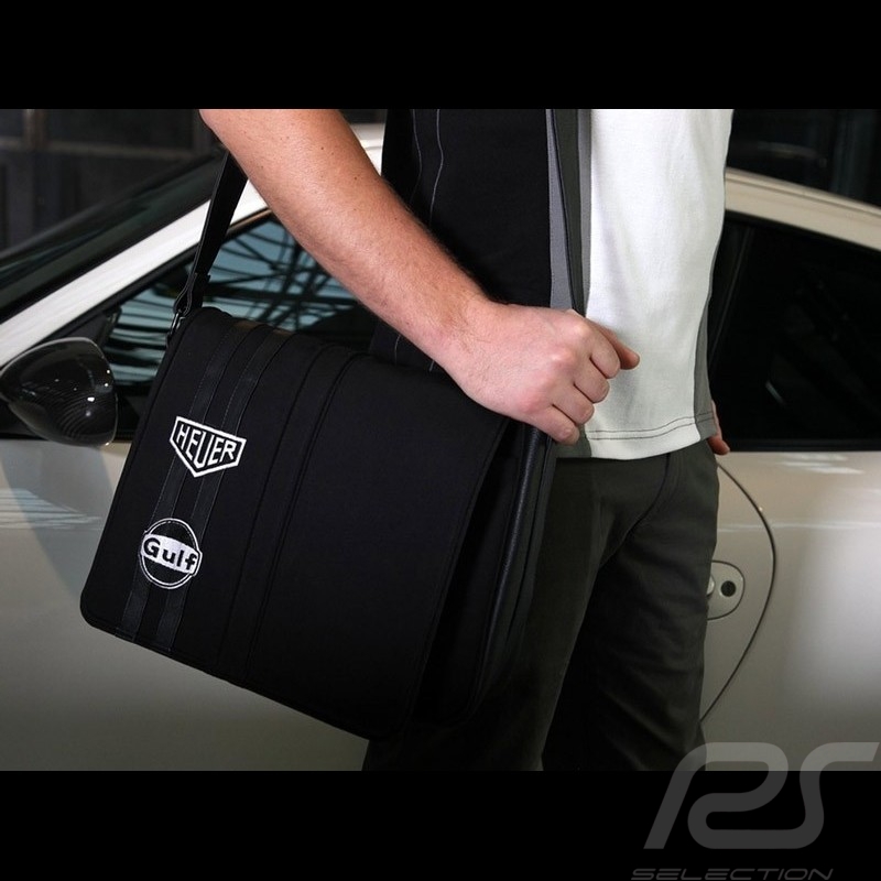 Messenger bag Gulf vintage black leather / fabric