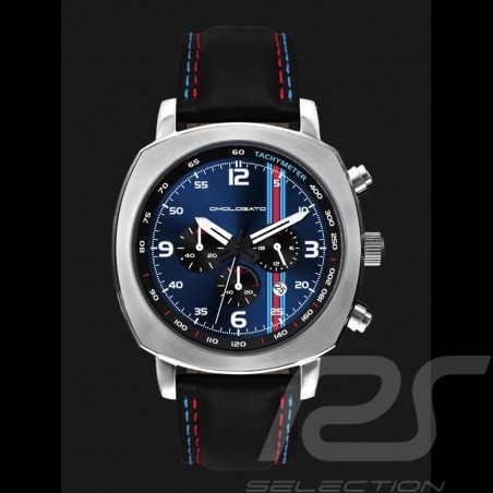 Montre Chrono Martini Racing boitier argent / fond bleu Watch uhr