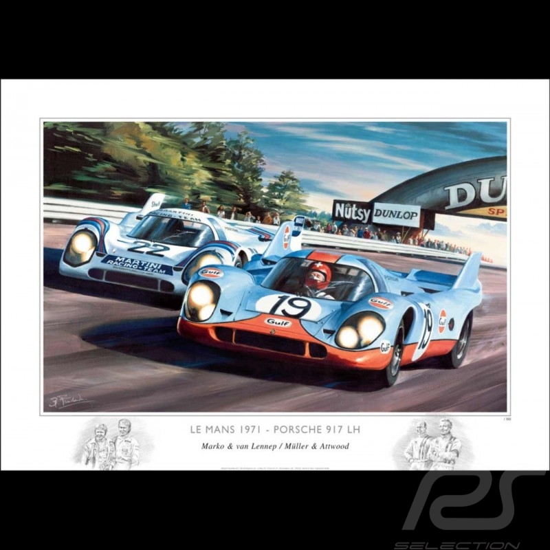 Porsche 917 K Martini Racing 1971 reproduction d'un dessin original de Sébastien Sauvadet