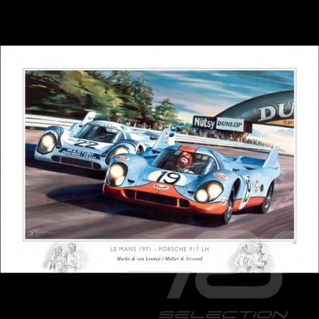 Porsche 917 K Martini Racing 1971 reproduction d'un dessin original de Sébastien Sauvadet