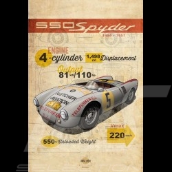 Plakat Porsche 550 Spyder Drückplatte auf Aluminium Dibond 40 x 60 cm Helge Jepsen