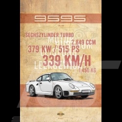 Affiche Porsche 959 S imprimée sur plaque Aluminium Dibond 40 x 60 cm Helge Jepsen poster plate Plakat Drückplatte