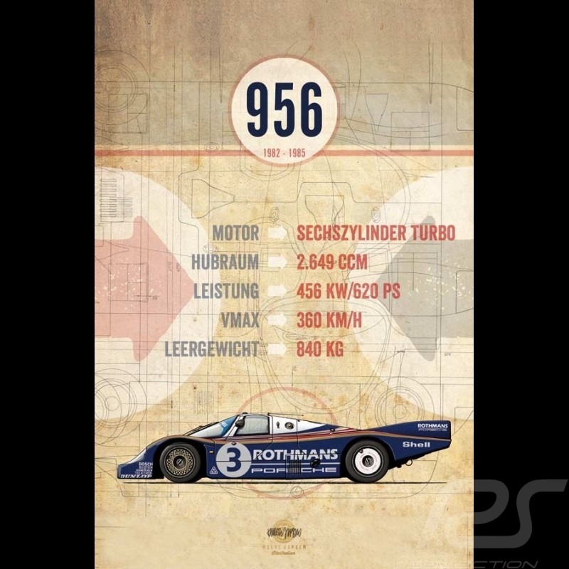 Poster Porsche 956 printed on Aluminium Dibond plate 40 x 60 cm Helge Jepsen Poster Porsche 956 printed on Aluminium Dibond plate 40 x 60 cm Helge Jepsen