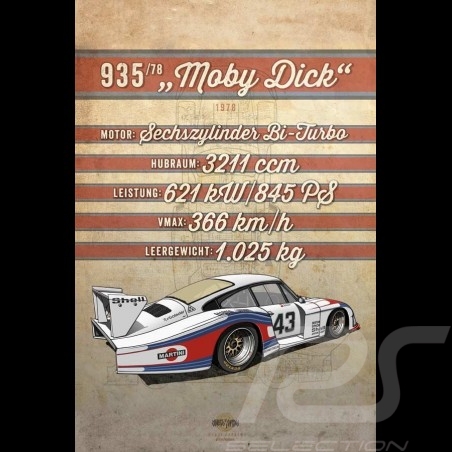 Affiche Porsche 935 Moby Dick imprimée sur plaque Aluminium Dibond 40 x 60 cm Helge Jepsen poster plate Plakat Drückplatte