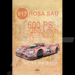 Affiche Porsche 917 Cochon Rose imprimée sur plaque Aluminium Dibond 40 x 60 cm Helge Jepsen Plakat Poster plate Drückplatte