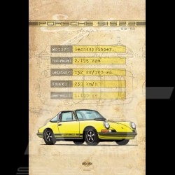 Affiche Porsche 911 S 2.2 imprimée sur plaque Aluminium Dibond 40 x 60 cm Helge Jepsen poster plate Plakat Drückplatte