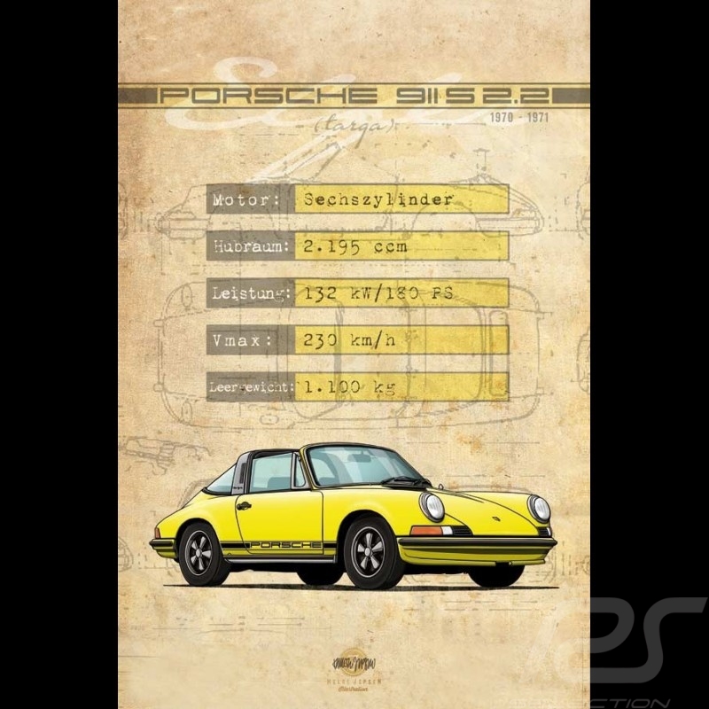 Plakat Porsche 911 S 2.2 Drückplatte auf Aluminium Dibond 40 x 60 cm Helge Jepsen Plakat Porsche 911 S 2.2 Drückplatte auf Aluminium Dibond 40 x 60 cm Helge Jepsen