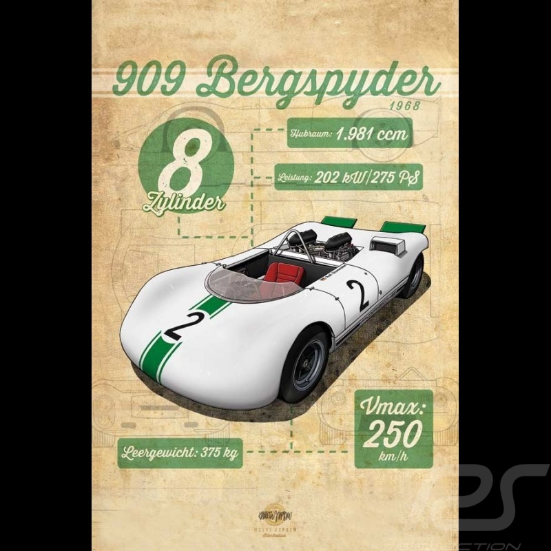 Plakat Porsche 909 Bergspyder Drückplatte auf Aluminium Dibond 40 x 60 cm Helge Jepsen Plakat Porsche 909 Bergspyder Drückplatte auf Aluminium Dibond 40 x 60 cm Helge Jepsen