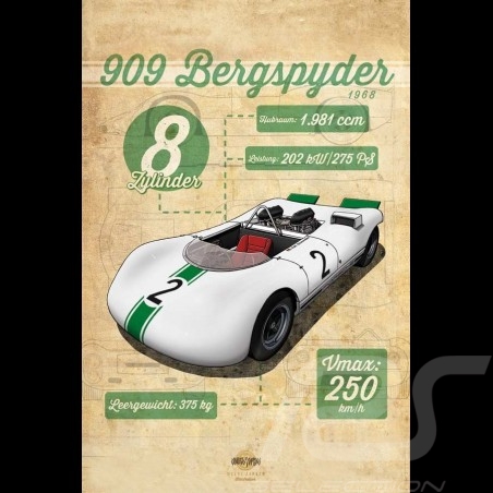 Poster Porsche 909 Bergspyder printed on Aluminium Dibond plate 40 x 60 cm Helge Jepsen