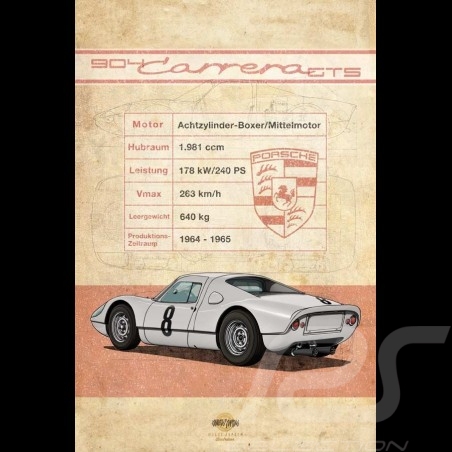 Affiche Porsche 904 Carrera GTS imprimée sur plaque Aluminium Dibond 40 x 60 cm Helge Jepsen poster plate Plakat Drückplatte 