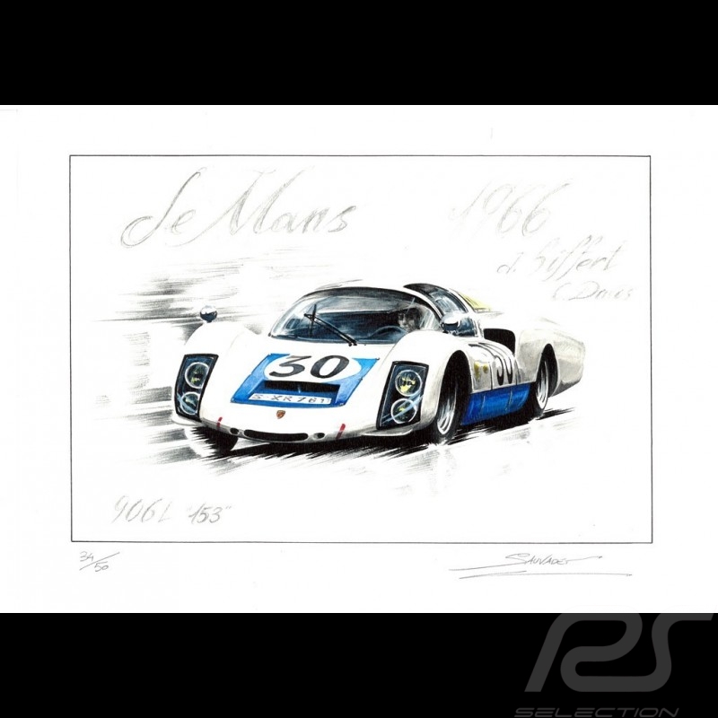 Porsche 917 K Martini Racing 1971 reproduction d'un dessin original de Sébastien Sauvadet