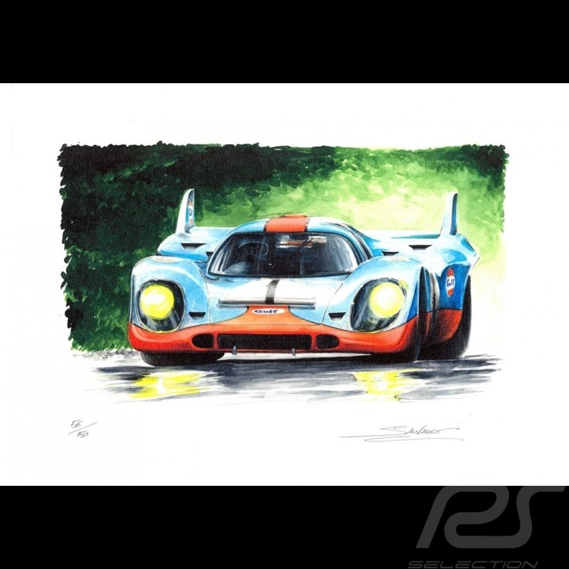 Porsche 917 K Martini Racing 1971 reproduction d'un dessin original de Sébastien Sauvadet