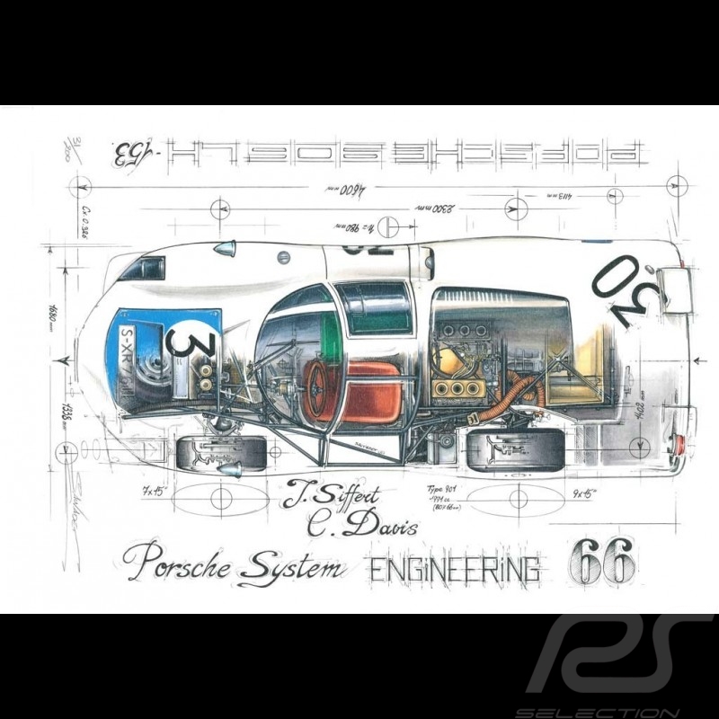 Porsche 906 LH n° 30 Le Mans 1966 Original Zeichnung von Sébastien Sauvadet