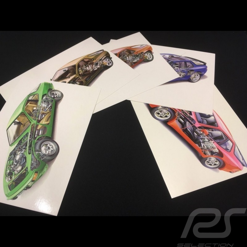 Lot de 5 Cartes postales Porsche moteur avant 924 944 968 928 Transaxle postkarte postcard