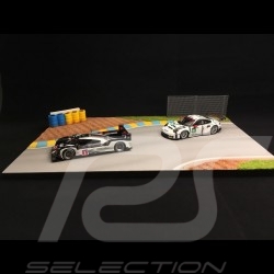 Diorama Dekor Rennstrecke Kurve mit gelb und blau Vibrator 1/43