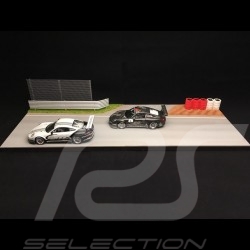 Diorama Dekor Rennstrecke Gerade mit Grillen, rot und weiß Reifen und Vibrator 1/43