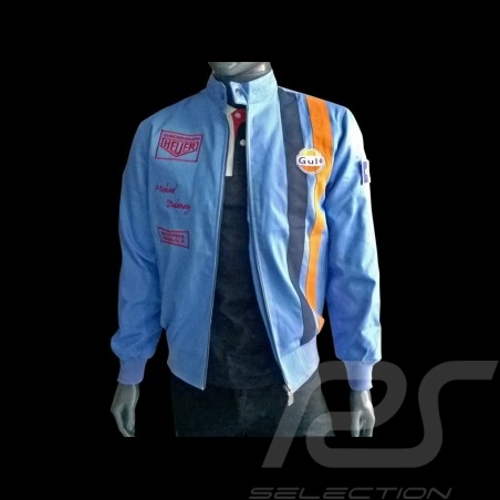 Gulf Jacket Steve Mc Queen Le Mans cobalt blue cotton - men