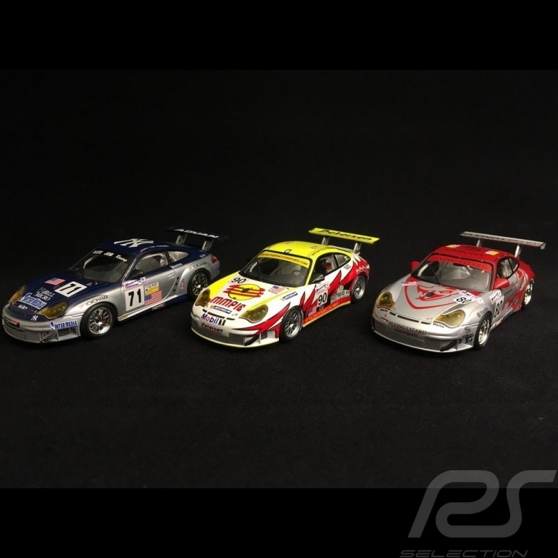 Trio Porsche 996 GT3 RSR  Le Mans 2005 Podium  GT2 class 1/43 Minichamps 400056480 400056490 400056471