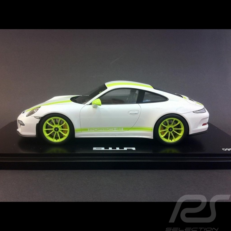 Porsche 911 type 991 R 2016 white green stripes 1/18 Spark WAX02100026