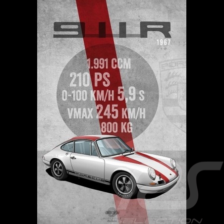 Plakat Porsche 911 R 1967 Drückplatte auf Aluminium Dibond 40 x 60 cm Helge Jepsen