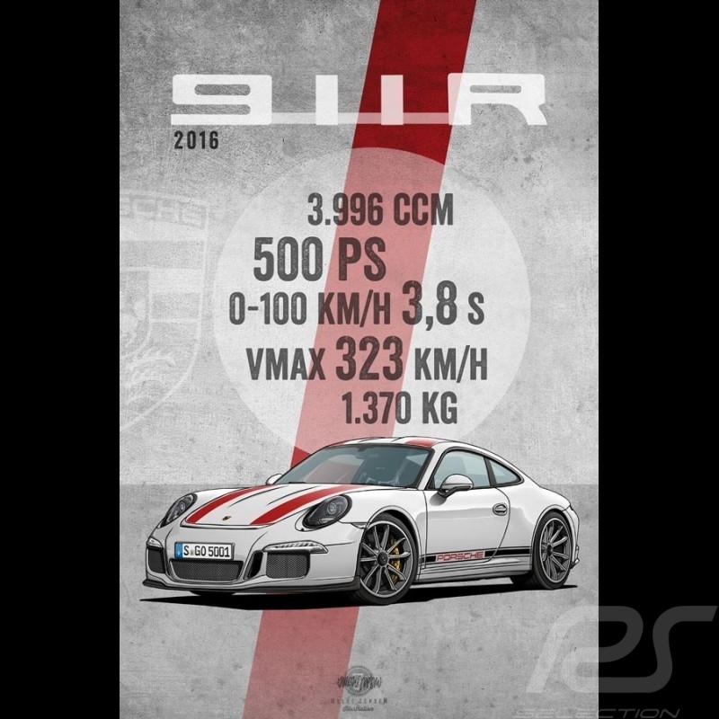 Plakat Porsche 911 type 991 R 2016 Drückplatte auf Aluminium Dibond 40 x 60 cm Helge Jepsen Plakat Porsche 911 type 991 R 2016 Drückplatte auf Aluminium Dibond 40 x 60 cm Helge Jepsen