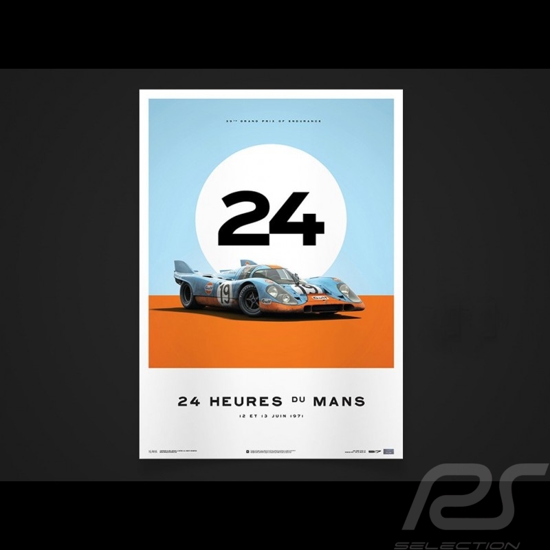 Porsche Poster affiche Plakat 917 K le Mans 1971 n° 19 Gulf Unique & Limited 15/015