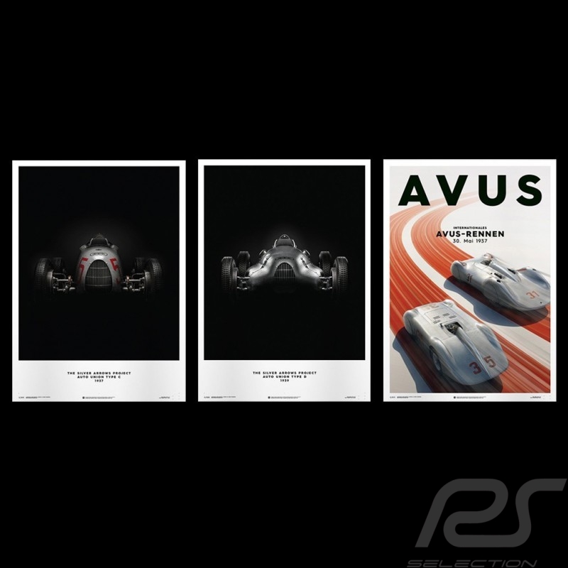 Set 3 Porsche Poster Silver Arrows Auto Union