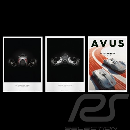 Set 3 Porsche Poster Affiches Plakat Flèches d'argent Silver arrows Silberpfeile Auto Union