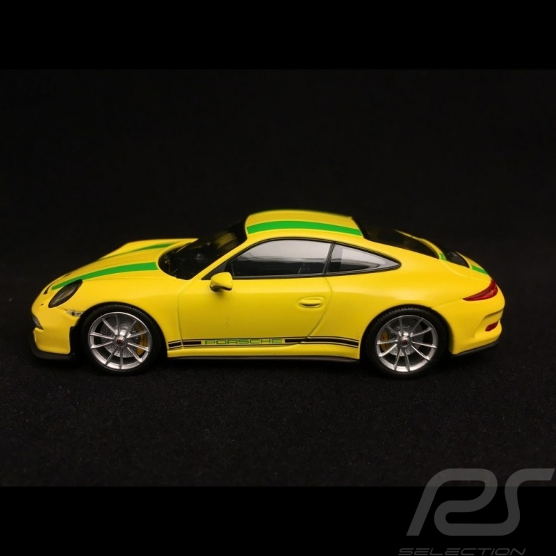 Porsche 911 type 991 R 2016 racinggelb grüne Streifen 1/43 Minichamps 413066261
