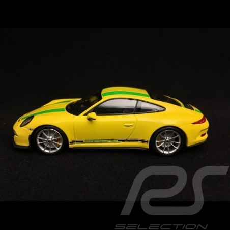 Porsche 911 type 991 R 2016 jaune racing yellow gelb bandes vertes grune streifen green stripes 1/43 Minichamps 413066261