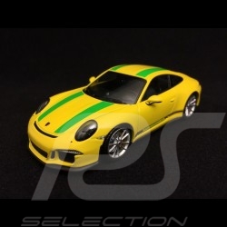 Porsche 911 type 991 R 2016 jaune racing yellow gelb bandes vertes grune streifen green stripes 1/43 Minichamps 413066261