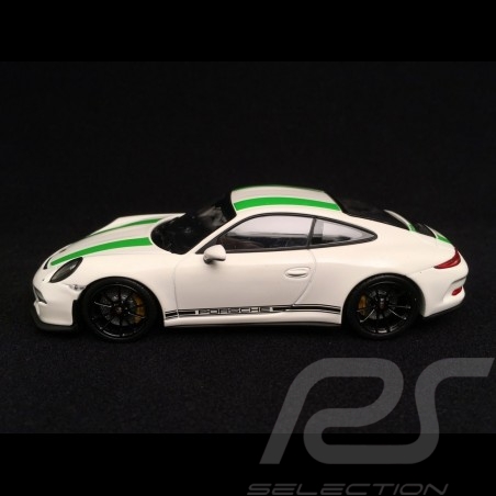 Porsche 911 type 991 R 2016 blanc white weiß bandes vertes green stripes grüne Streifen 1/43 Minichamps 413066229