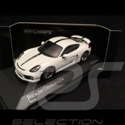 Porsche Cayman GT4 2016 blanc bande noire white black stripe weiß schwarze Streife 1/43 Minichamps 410066120