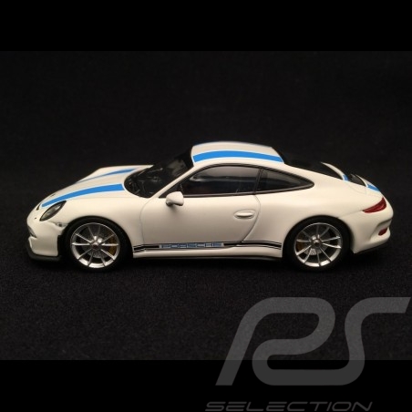 Porsche 911 type 991 R 2016 blanc bandes bleues 1/43 Minichamps 413066276 whire blue stripes weißblaue Streifen