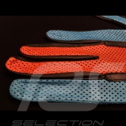 Driving Gloves Gulf Racing orange and blue leather