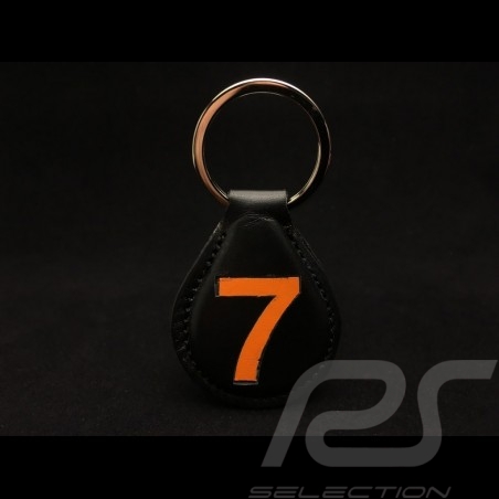 Porte-clés racing cuir noir n° 7 orange Keyring black leather Schlüsselanhänger schwarze Lederplatte
