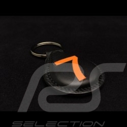 Porte-clés racing cuir noir n° 7 orange Keyring black leather Schlüsselanhänger schwarze Lederplatte