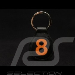 Keyring racing black leather n° 8 orange