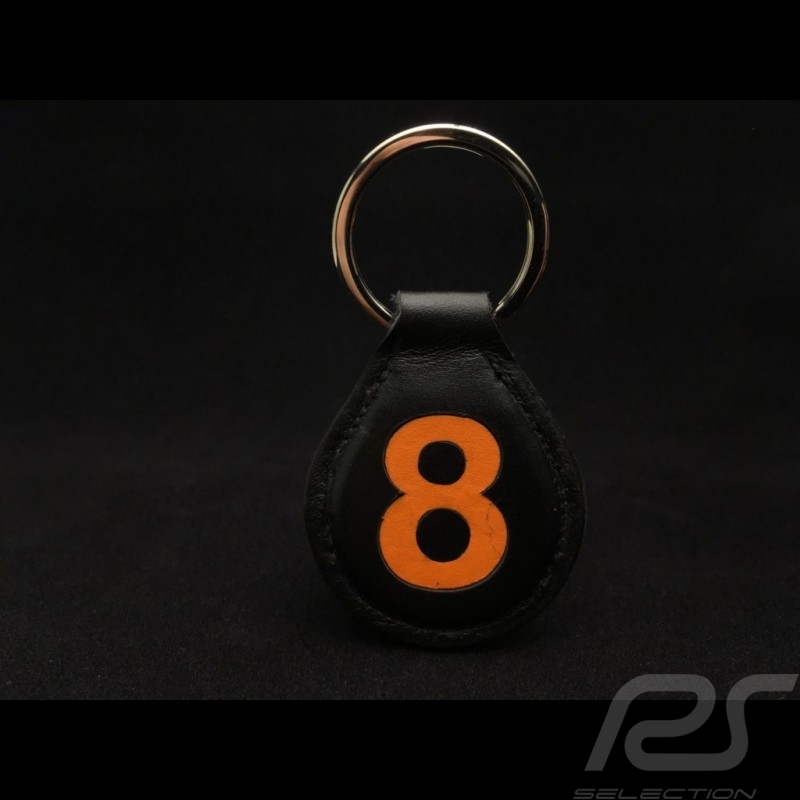 Keyring racing black leather n° 8 orange