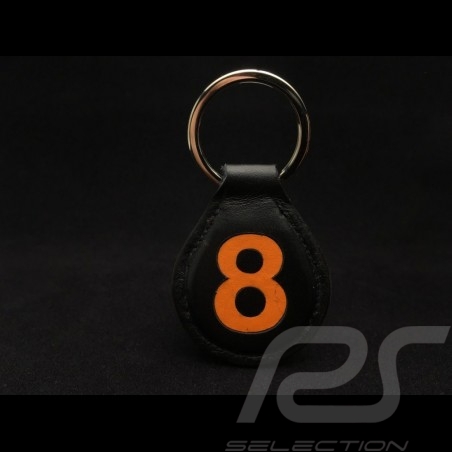 Keyring racing black leather n° 8 orange