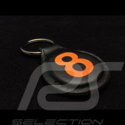 Keyring racing black leather n° 8 orange